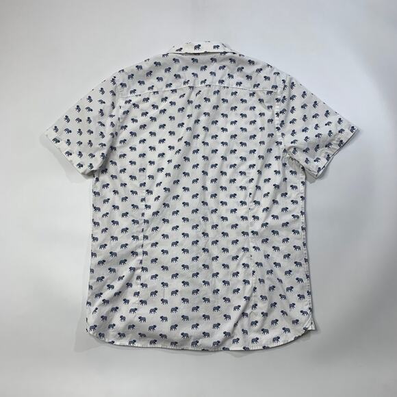 Ted Baker Shirt Mens 4 White Blue Allover Elephant Printed Cotton Short Sleeve - Picture 8 of 10